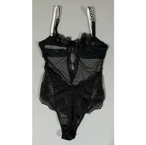 Black Polka Dot Dots Floral Lace Teddy Onesie Bodysuit Lingerie Size XS 🖤 thumbnail 6