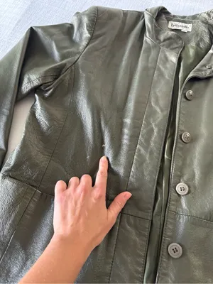 Bagatelle Olive Green Long Leather Jacket, size 14 thumbnail 14