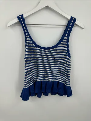 American Eagle Blue Crochet Tank Top Size Small Boho thumbnail 3