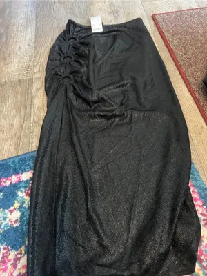 NWT urban outfitters Black High-Slit Ruched Midi Skirt with keyholes thumbnail 11