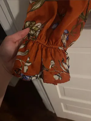 Floral Free People Tie-Neck Blouse in Rust Orange thumbnail 5