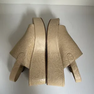 Matisse Embossed Wedge Western Sandals Leather Beige Platform Made in Brazil Sz9 thumbnail 9