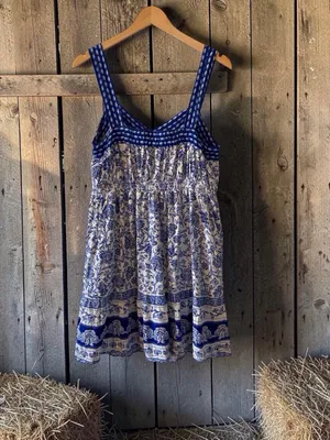 Knox Rose Blue White Toile Floral Sundress XL Like New Coastal thumbnail 3