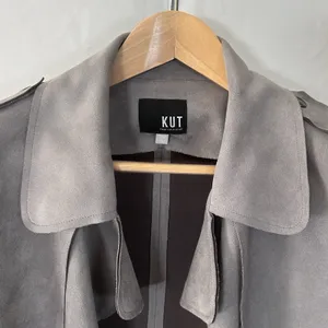 KUT from the Kloth Moto Jacket Women's Small Faux Suede Waterfall‎ Festival Gray thumbnail 3