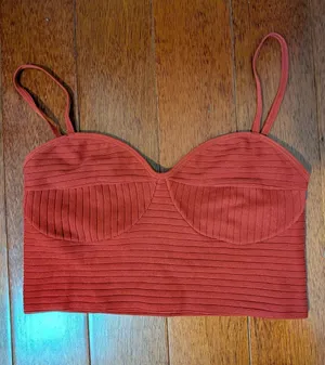 Garage Rust Ribbed Longline Spaghetti Strap Tank Top M thumbnail 1