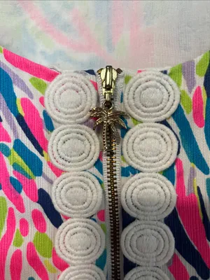 Lilly Pulitzer Cathy Shift Dress (Sz 10) Indigo Palm Reader Cotton Mini Hot Pink thumbnail 8