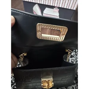 Black Croc-Embossed Bamboo-Handle Shoulder Bag with Gold Hardware thumbnail 4