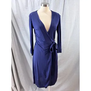 Diane von Furstenberg Navy Julian Wrap Dress 2 Long‎ Sleeve Office Classic DVF thumbnail 2