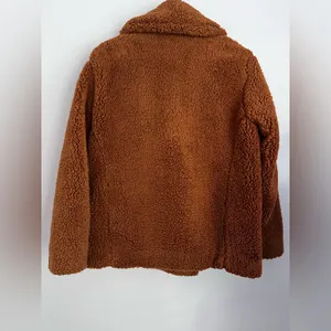 Free People Sherpa Teddy Pea Coat Oversized Burnt Orange Brown Jacket Cozy XS thumbnail 4
