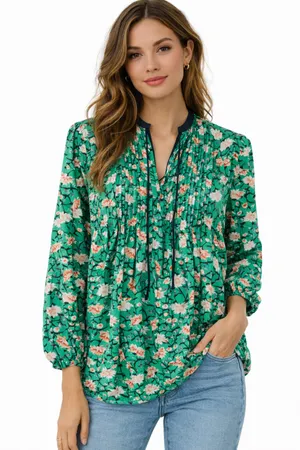Old Navy Green Floral Boho Blouse Small Peasant Tunic Top Rayon thumbnail 1