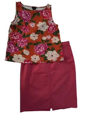 Ann Taylor Orange Floral Tank with Pink Pencil Skirt thumbnail 1