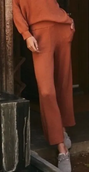 Free People Picnic Sweater Ribbed Flare Lounge Pant Terra Cotta- Size Medium thumbnail 1