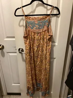 Angie Yellow Floral Midi Dress with Teal Yoke thumbnail 3