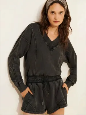 Free People Movement Grey Intercept Romper Lounge Comfort Size M (oversized) thumbnail 3
