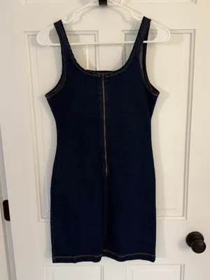 RDI Dark Wash Denim Bodycon Mini Dress Small Back Zip Y2K thumbnail 2