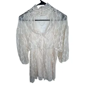 Free People Cream Half Sleeve Lace Mini Dress With Open Back thumbnail 5