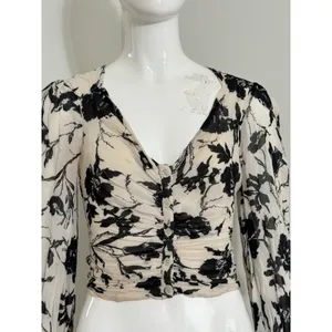 Free People Women’s Floral Ruched Crop Top Boho Cottagecore Fairycore Blouse XS thumbnail 3