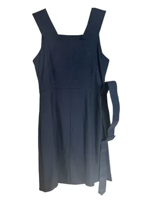 MANGO SUIT Navy Blue Pinstripe‎ Polka Dot Pinafore Sheath Dress With Belt Sz 6 thumbnail 5