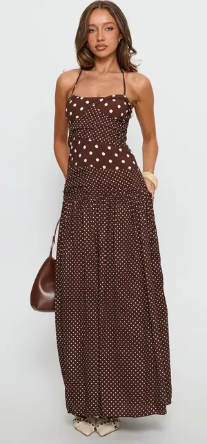 Princess Polly Maxi Brown Polka Dot Dress thumbnail 1