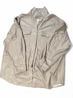 Vintage Havana Taupe Faux Leather Button-Front Jacket thumbnail 1