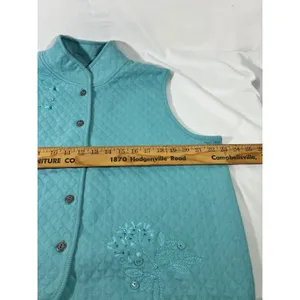 KT Classics Quilted Floral Embroidered Vest Women L Turquoise Shabby Chic Comfy thumbnail 4