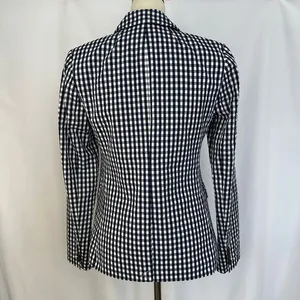 J.Crew Gingham Check Blazer Blue White Tuxedo Lapel‎ Professional Womens Size 2 thumbnail 2