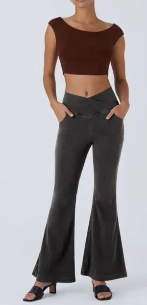 HALARA FLEX High Waisted InstantCool Crossover Flare Jeans Gray Size XL thumbnail 1