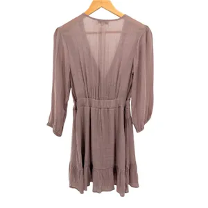 Baltic Born Amelia Boho Mini Dress S Mauve Taupe Lace Trim Tie Front Flowy thumbnail 7