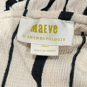 Anthropologie Cream and Black Striped Ruffle Blouse Women’s Small thumbnail 6