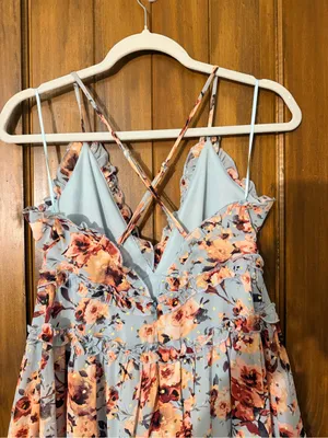 Altar'd State Floral Ruffle Tiered Sundress in Light Blue and Coral thumbnail 6