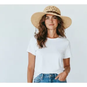 Sun n Sand Crochet Crown Wide Brim Straw Hat with Beads thumbnail 8