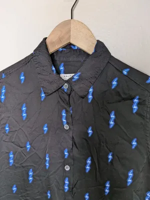 Equipment Femme Black Silk Button-Up Lightning Bolt Print Shirt XS thumbnail 2