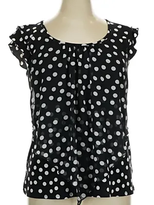 Dress Barn Super Cute Black Blouse with White Polka Dots, XL thumbnail 1