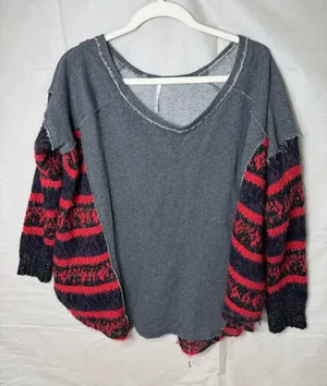 Free People Washed Charcoal V-Neck Pullover thumbnail 1