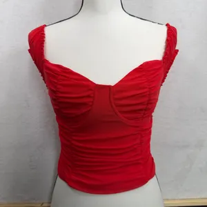 Just Polly Size S Red Corset Top Ruched Mesh Sweetheart Cap Sleeve Cropped thumbnail 2