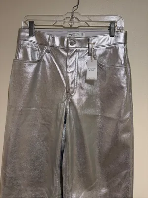 Abercrombie & Fitch LONG The ‘90s Relaxed High Rise Pant Silver Metallic thumbnail 3