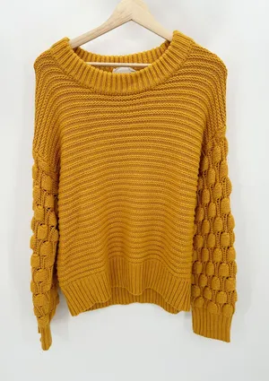 Elodie Women Large Orange Chunky Knit Bubble‎ Sleeve Pullover Sweater CSSR2072 thumbnail 1