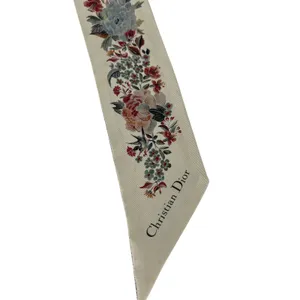 Christian Dior Toile de Jouy‎ Floral Silk Mitzah Scarf Beige Multicolor thumbnail 9