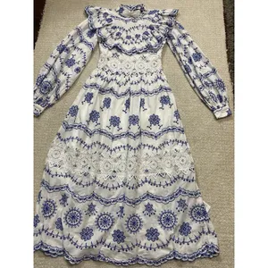 ASOS EDITION White Blue Embroidered Maxi Dress Lace Long Sleeve US 2 . thumbnail 15
