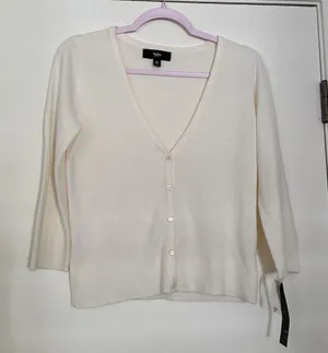 Cream V-Neck Cardigan thumbnail 1