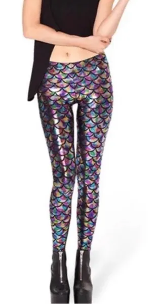 Multicolored Mermaid Scale-like Leggings, Size L (10/12) thumbnail 1