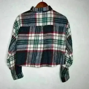 American Eagle Cropped button down flannel‎ shirt plaid Sz M Size M thumbnail 7