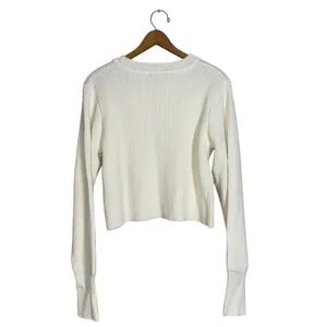 Lulus Womens Ribbed Cropped Knit Sweater Cream White Long Sleeve‎ Size L thumbnail 4