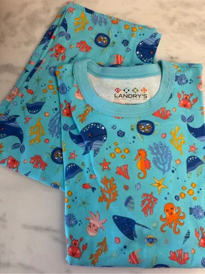 Landry's aqua pajamas with sea life pattern thumbnail 1