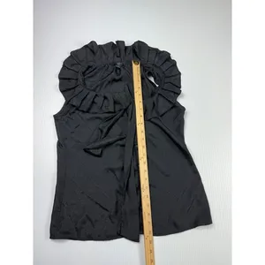 Banana Republic‎ Ruffle Neck Tie Sleeveless Blouse Top Black Petite Size PS thumbnail 4