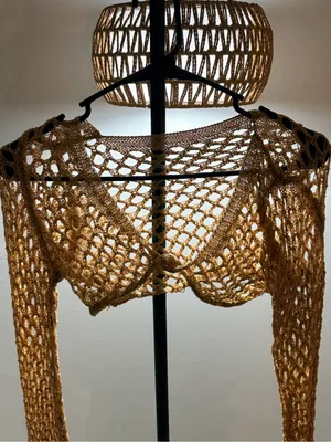 SHEIN Open-Knit Mustard Cropped Shrug thumbnail 2