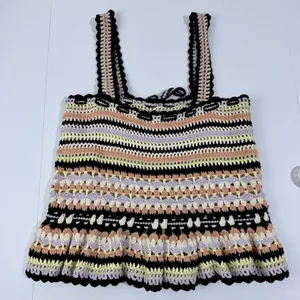Ulla Johnson Zita Tank Honey Crochet Peplum Top Cotton Striped Multi Size P thumbnail 3