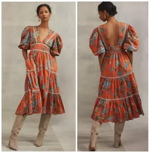 Anthropologie ×Love The Label Puff-Sleeved Tiered Midi Dress Size XS thumbnail 2