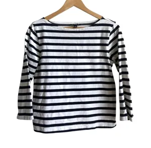 J.Crew Classic Mariner Boat Neck Striped Tee Navy White Size Small thumbnail 1