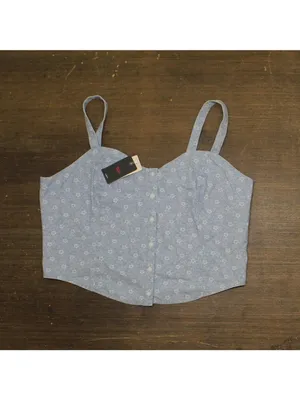 NWT Levi's Adore Bustier Adjustable Strap Shirt Top Blue Indigo Floral Blue XL thumbnail 2